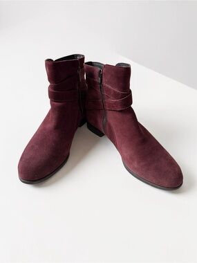 Born Burgundy Red Leather Suede Ankle Boots 8
